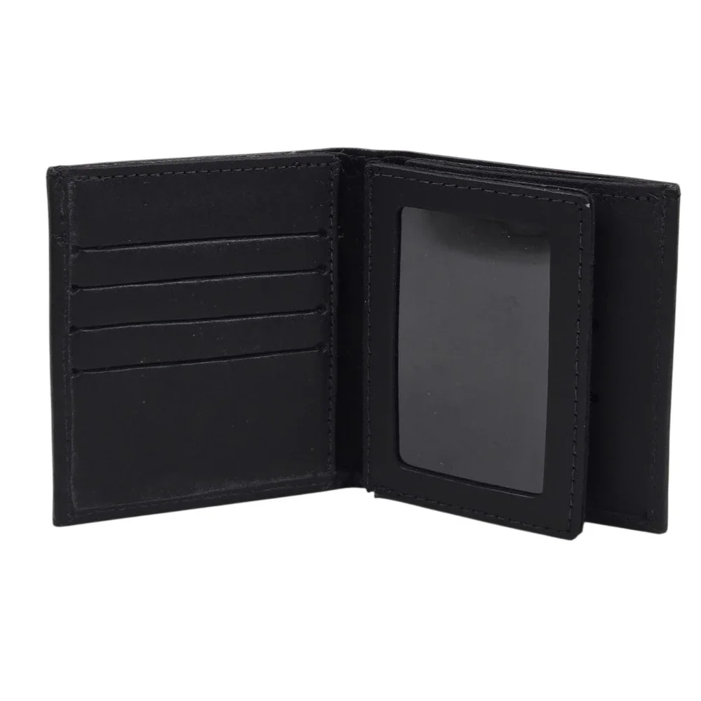 Boston Leather 6004 Recessed Badge Holder, ID Case and Wallet w CC Slots, Black